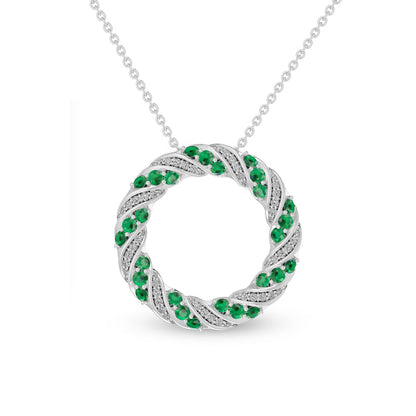 Lab-Created Emerald and White Lab-Created Sapphire Swirl Wreath Pendant in Sterling Silver