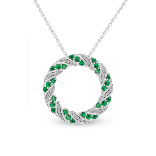 Lab-Created Emerald and White Lab-Created Sapphire Swirl Wreath Pendant in Sterling Silver