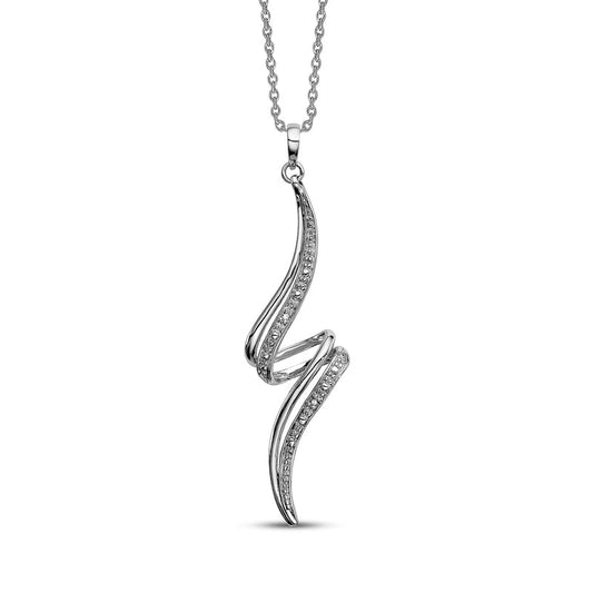 Natural Diamond Accent Zig-Zag Ribbon Pendant in Sterling Silver