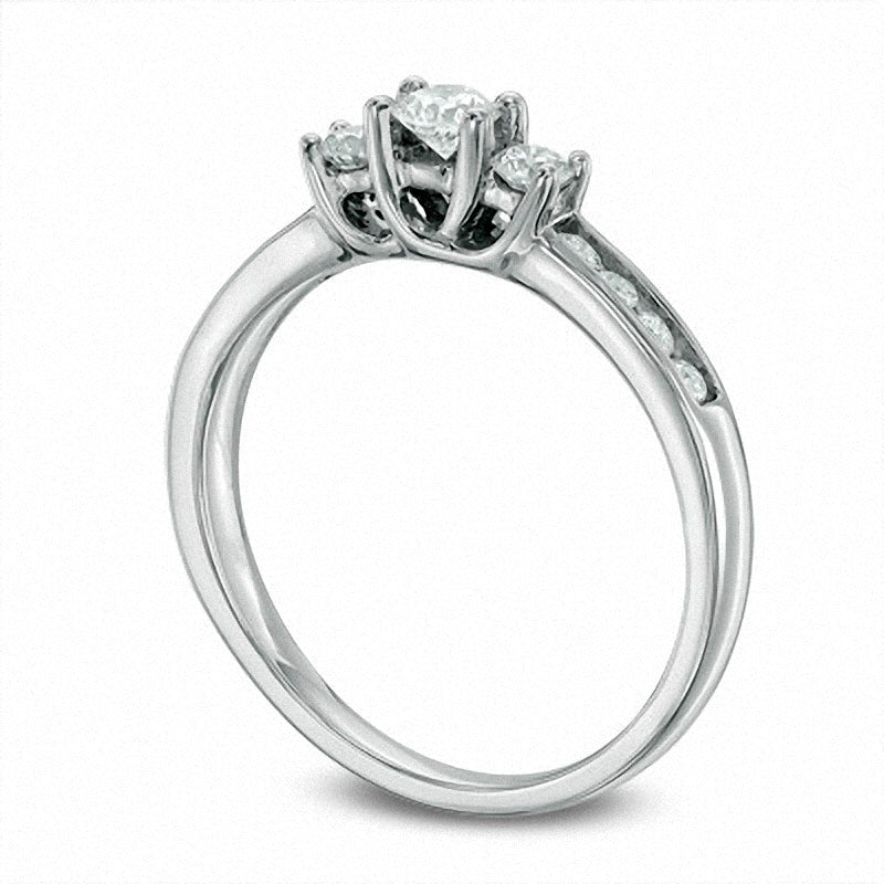 Previously Owned - 0.50 CT. T.W. Natural Diamond Three Stone Engagement Ring in Solid 10K White Gold