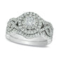 Previously Owned - 1.25 CT. T.W. Natural Diamond Cluster Bridal Engagement Ring Set in Solid 14K White Gold
