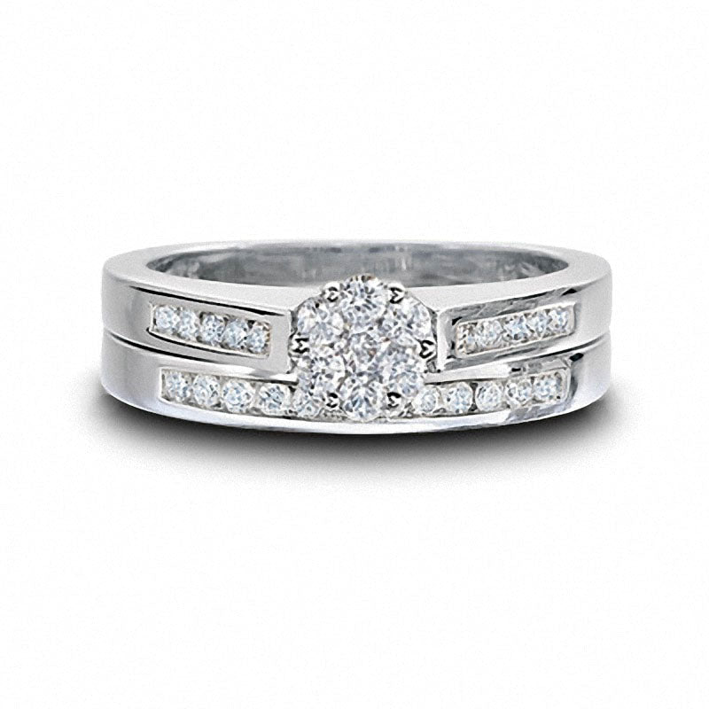 Previously Owned - 0.50 CT. T.W. Natural Diamond Flower Bridal Engagement Ring Set in Solid 14K White Gold
