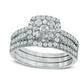 Previously Owned - 1.0 CT. T.W. Composite Natural Diamond Frame Bridal Engagement Ring Set in Solid 10K White Gold