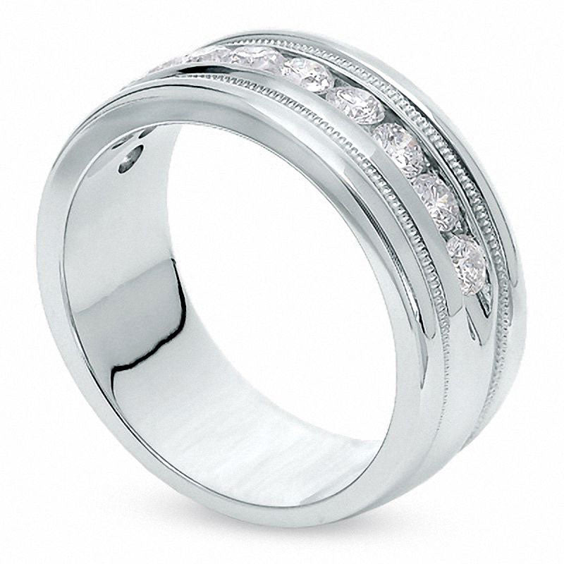Previously Owned - Men's 1.0 CT. T.W. Natural Diamond Milgrain Band in Solid 14K White Gold