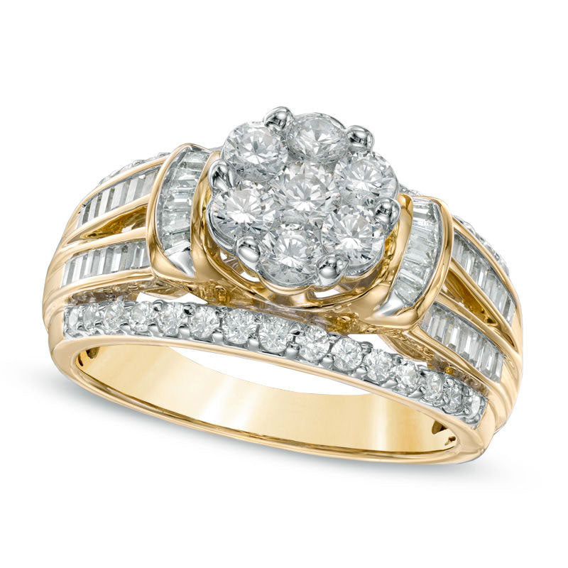 Previously Owned - 1.20 CT. T.W. Natural Diamond Cluster Engagement Ring in Solid 10K Yellow Gold