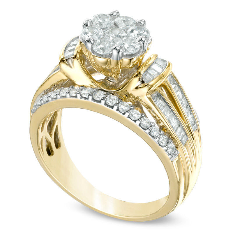 Previously Owned - 1.20 CT. T.W. Natural Diamond Cluster Engagement Ring in Solid 10K Yellow Gold