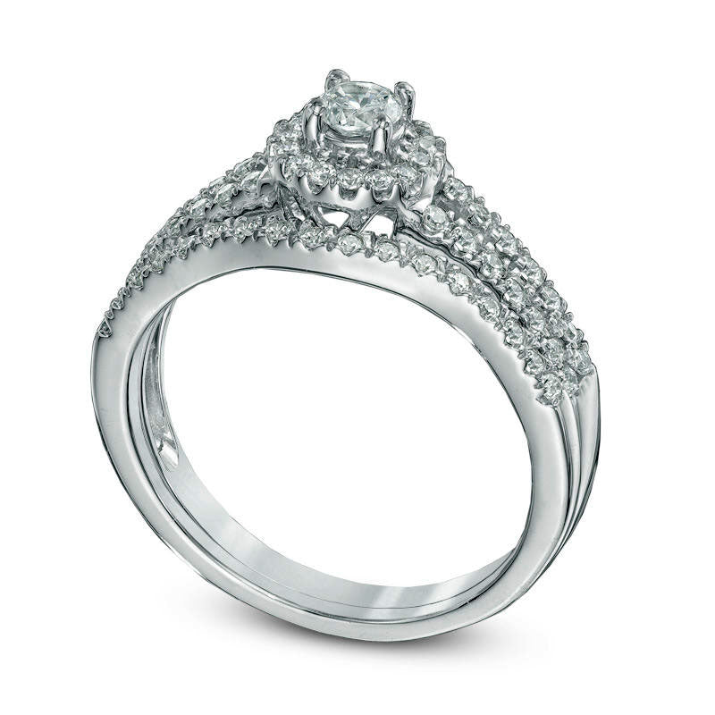 Previously Owned - 0.50 CT. T.W. Natural Diamond Frame Bridal Engagement Ring Set in Solid 14K White Gold