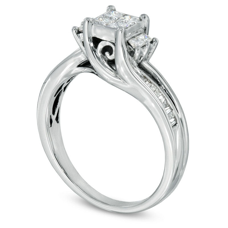 Previously Owned - 0.50 CT. T.W. Quad Princess-Cut Natural Diamond Engagement Ring in Solid 10K White Gold