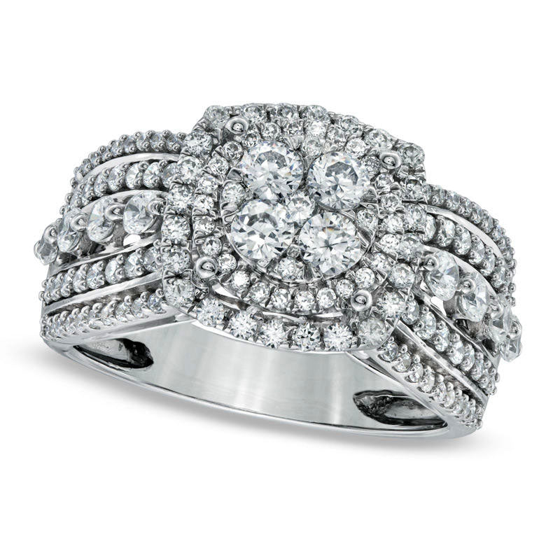 Previously Owned - 1.5 CT. T.W. Natural Diamond Layered Framed Cluster Ring in Solid 10K White Gold