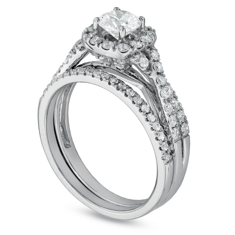 Previously Owned - 1.0 CT. T.W. Natural Diamond Frame Twist Bridal Engagement Ring Set in Solid 14K White Gold