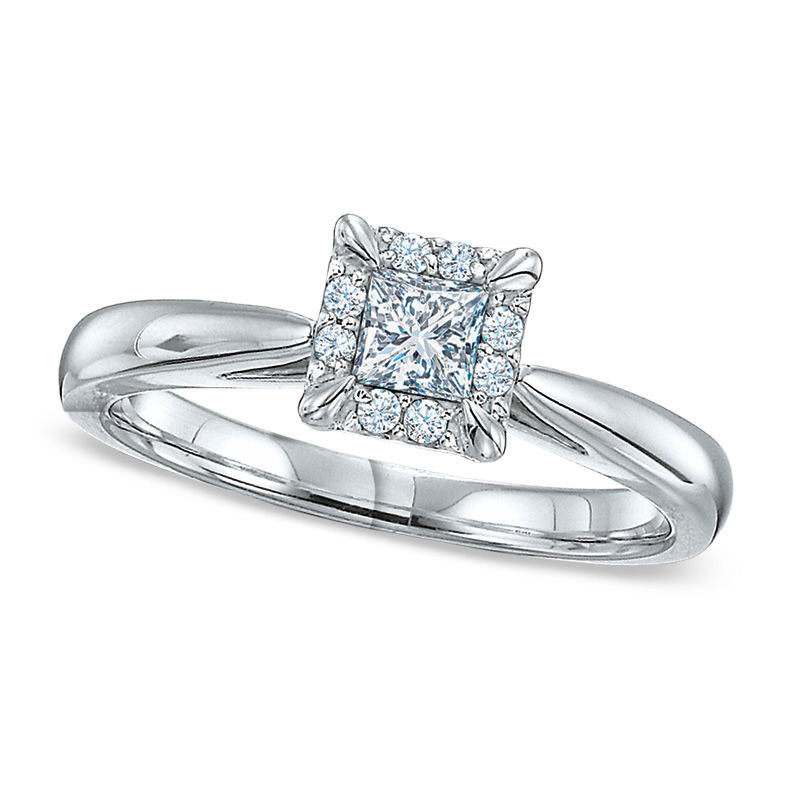 Previously Owned - 0.38 CT. T.W. Princess-Cut Natural Diamond Frame Engagement Ring in Solid 14K White Gold