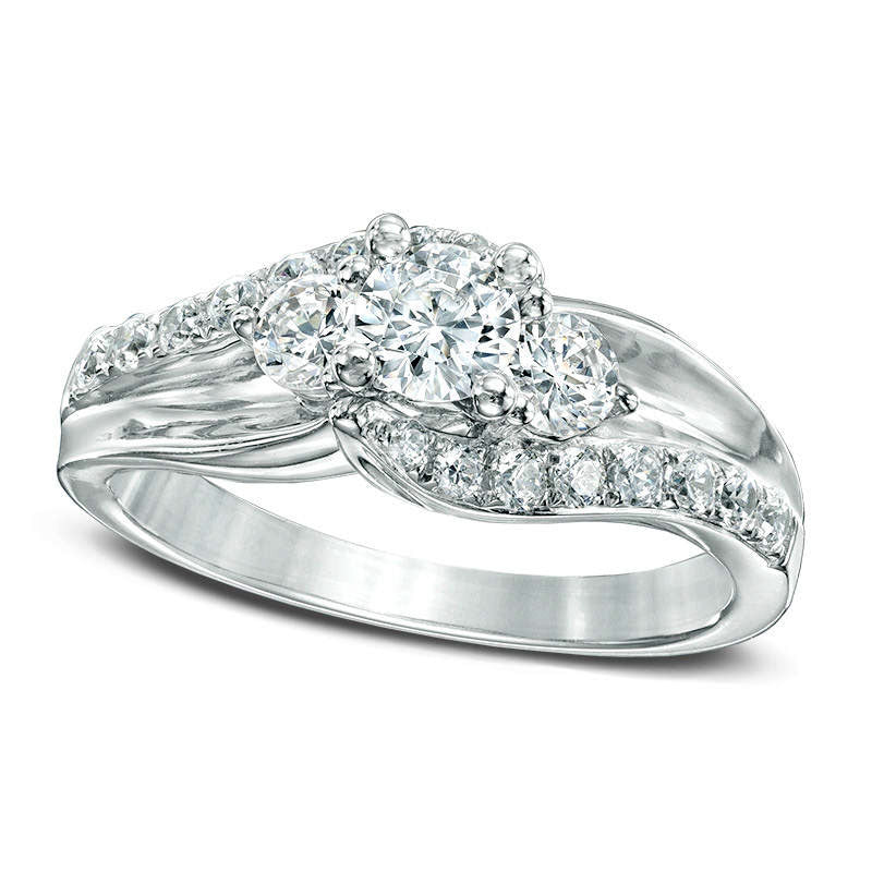 Previously Owned - 1.0 CT. T.W. Natural Diamond Three Stone Swirl Engagement Ring in Solid 14K White Gold
