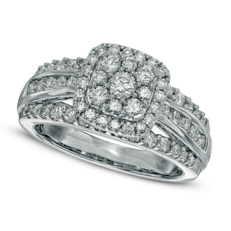 Previously Owned - 1.25 CT. T.W. Natural Diamond Cluster Frame Engagement Ring in Solid 14K White Gold