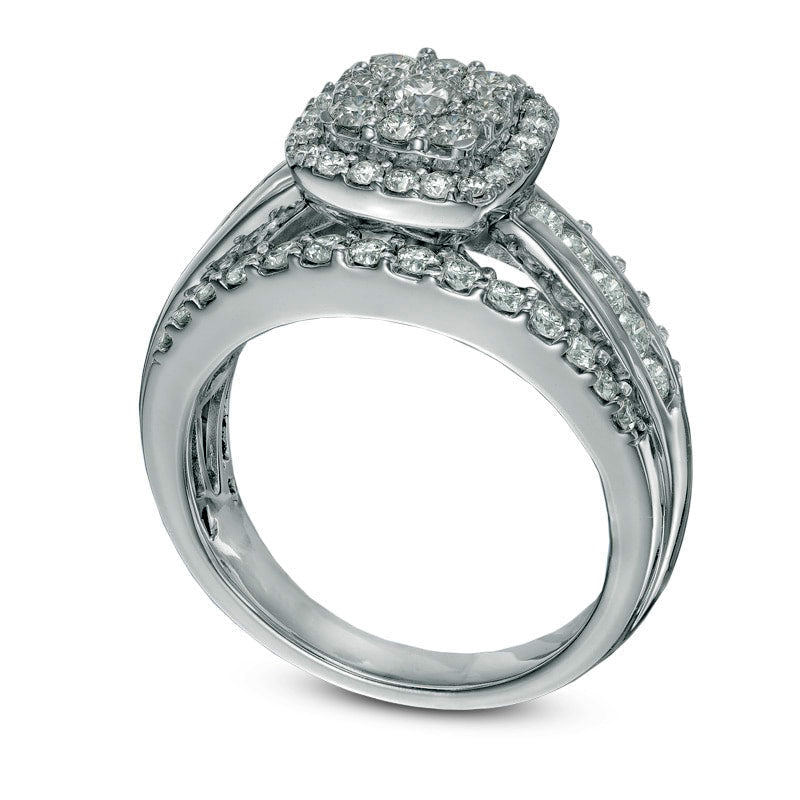 Previously Owned - 1.25 CT. T.W. Natural Diamond Cluster Frame Engagement Ring in Solid 14K White Gold