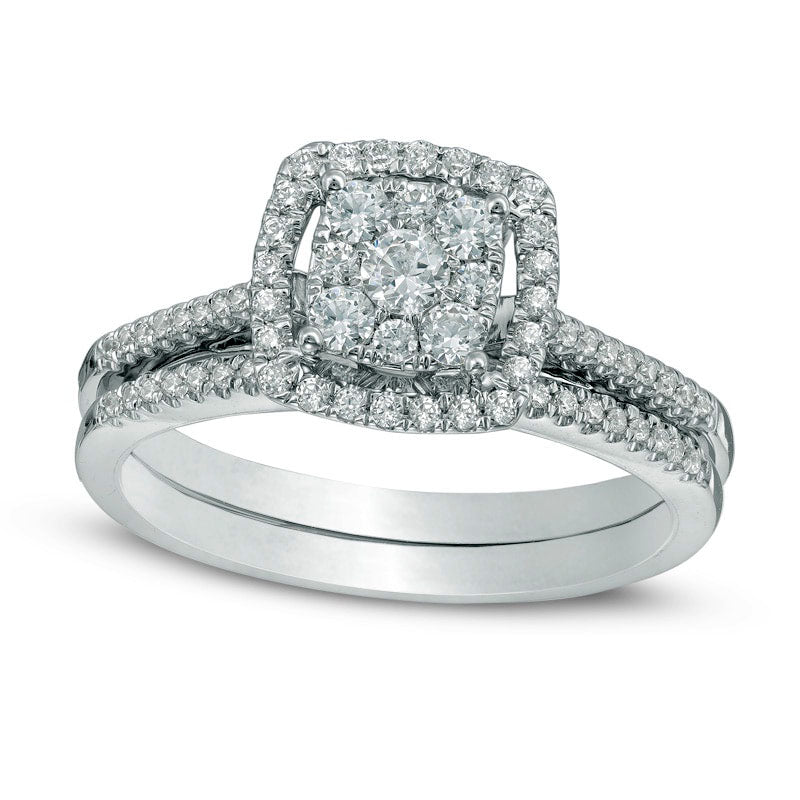 Previously Owned - 0.50 CT. T.W. Composite Natural Diamond Frame Bridal Engagement Ring Set in Solid 10K White Gold