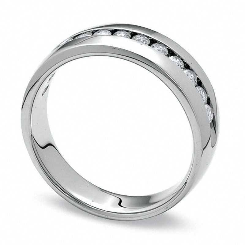 Previously Owned - Men's 0.50 CT. T.W. Channel Set Natural Diamond Wedding Band in Solid 14K White Gold