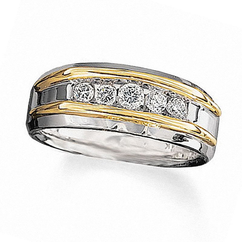 Previously Owned - Men's 0.50 CT. T.W. Natural Diamond Five Stone Band in Solid 10K Two-Tone Gold