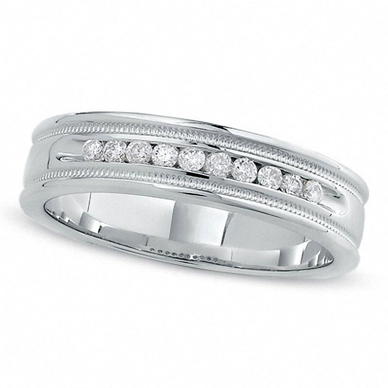 Previously Owned - Men's 0.25 CT. T.W. Natural Diamond Eleven Stone Ring in Solid 14K White Gold