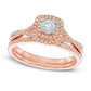 Previously Owned - 0.50 CT. T.W. Natural Diamond Double Square Frame Twist Bridal Engagement Ring Set in Solid 14K Rose Gold