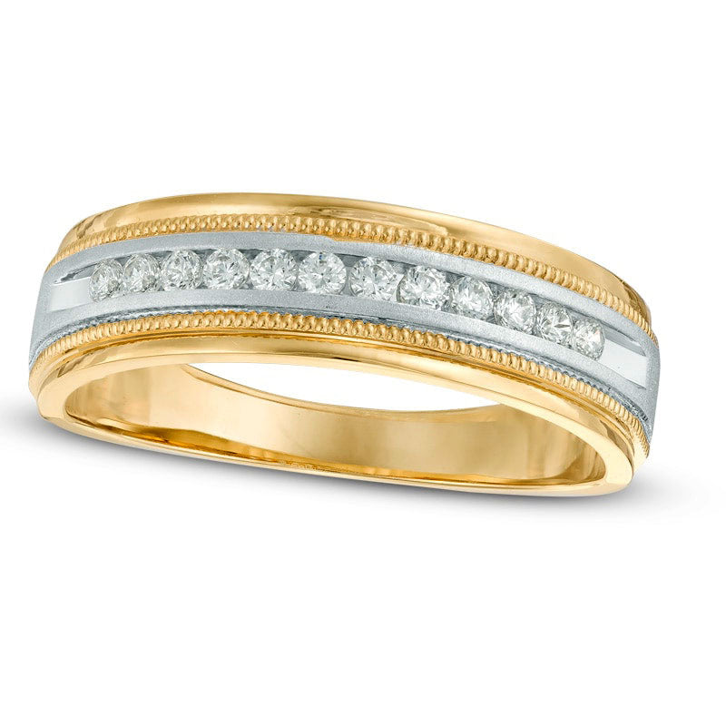 Previously Owned - Men's 0.25 CT. T.W. Natural Diamond Milgrain Anniversary Band in Solid 14K Two-Tone Gold