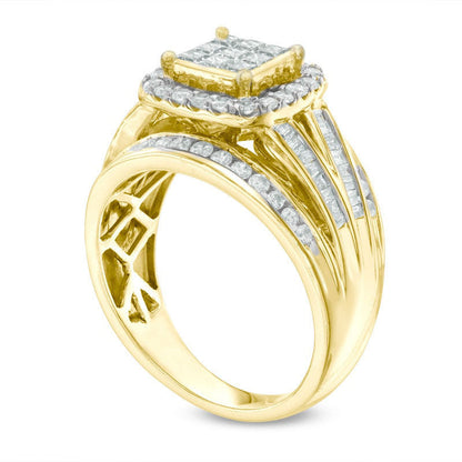 Previously Owned - 1.0 CT. T.W. Princess-Cut Composite Natural Diamond Frame Engagement Ring in Solid 10K Yellow Gold