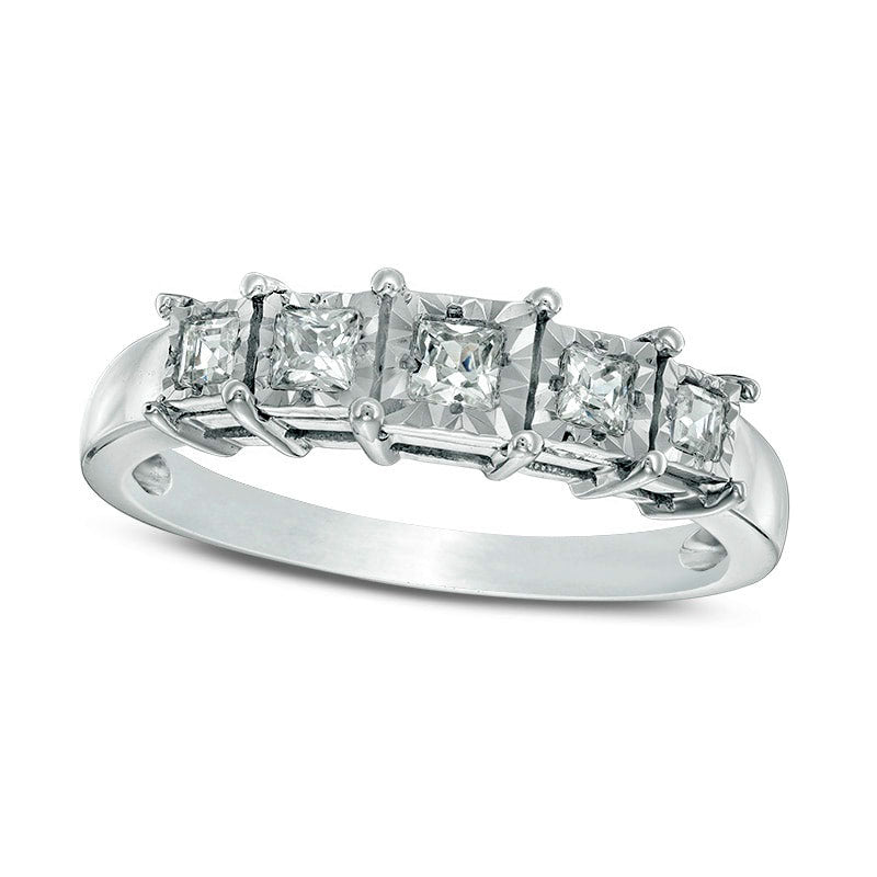 Previously Owned - 0.25 CT. T.W. Princess-Cut Natural Diamond Five Stone Anniversary Band in Solid 10K White Gold