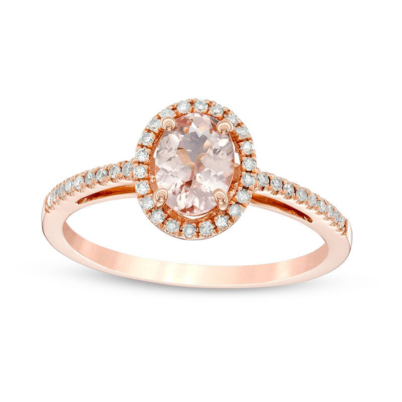 Previously Owned - Oval Morganite and 0.17 CT. T.W. Natural Diamond Frame Ring in Solid 14K Rose Gold