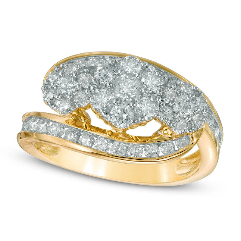 Previously Owned - 1- 0.50 CT. T.W. Natural Diamond Three Stone Cluster Bypass Ring in Solid 14K Gold