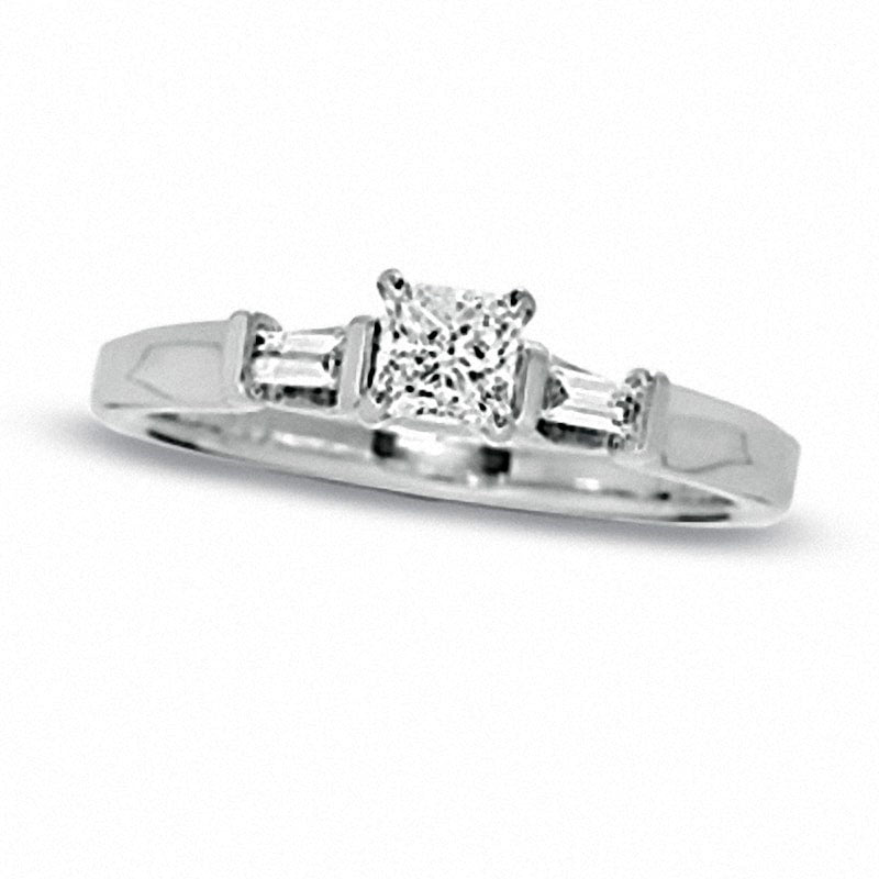 Previously Owned - 0.50 CT. T.W. Princess-Cut Natural Diamond Engagement Ring in Solid 14K White Gold