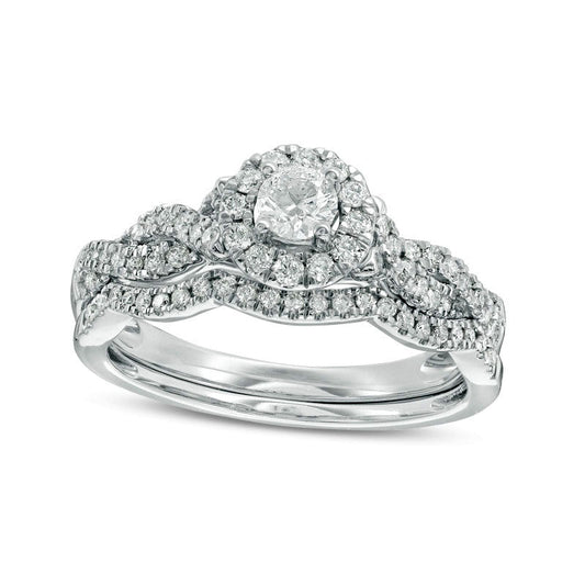 Previously Owned - 0.50 CT. T.W. Natural Diamond Frame Twist Bridal Engagement Ring Set in Solid 10K White Gold