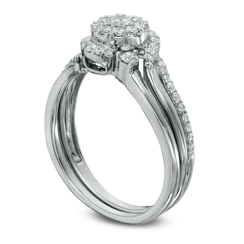 Previously Owned - 0.50 CT. T.W. Natural Diamond Swirl Bypass Frame Bridal Engagement Ring Set in Solid 10K White Gold