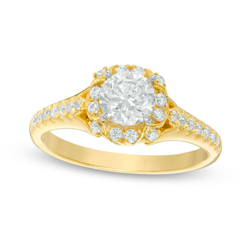 Previously Owned - 1.0 CT. T.W. Natural Diamond Flower Frame Engagement Ring in Solid 14K Gold