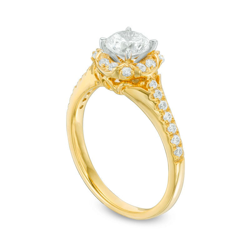 Previously Owned - 1.0 CT. T.W. Natural Diamond Flower Frame Engagement Ring in Solid 14K Gold