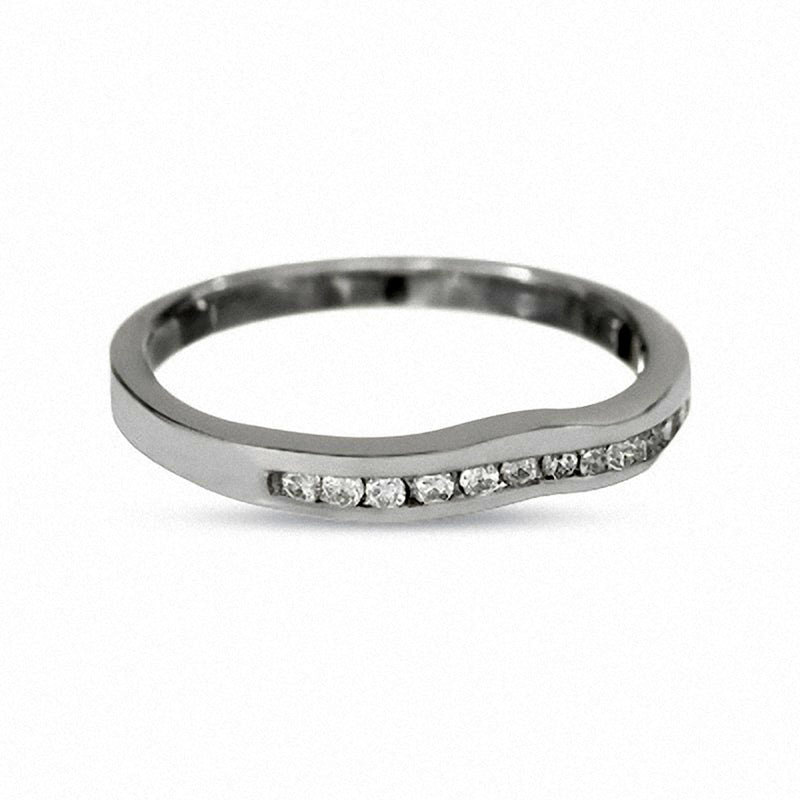 Previously Owned - Solid 14K White Gold Contour Band with Natural Diamond Accents