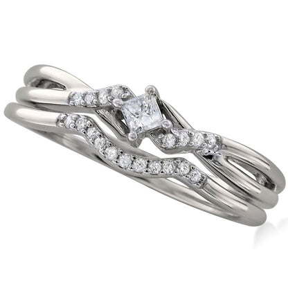 Previously Owned - 0.20 CT. T.W. Princess-Cut Natural Diamond Split Shank Bridal Engagement Ring Set in Solid 10K White Gold