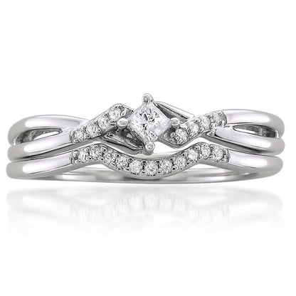 Previously Owned - 0.20 CT. T.W. Princess-Cut Natural Diamond Split Shank Bridal Engagement Ring Set in Solid 10K White Gold