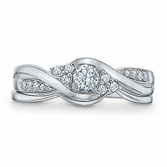 Previously Owned - 0.33 CT. T.W. Natural Diamond Bypass Bridal Engagement Ring Set in Solid 10K White Gold