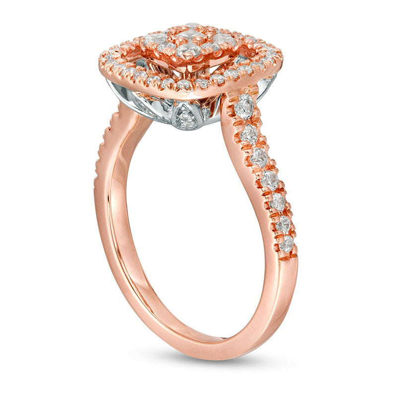 Previously Owned - 0.75 CT. T.W. Composite Natural Diamond Flower Cushion Frame Ring in Solid 10K Rose Gold