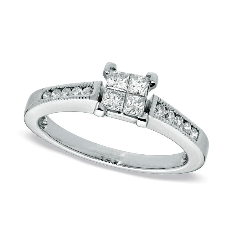Previously Owned - 0.50 CT. T.W. Quad Natural Diamond Engagement Ring in Solid 10K White Gold