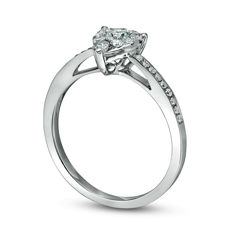 Previously Owned - 0.38 CT. T.W. Natural Diamond Teardrop-Shape Frame Engagement Ring in Solid 14K White Gold