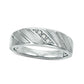 Men's 0.05 CT. T.W. Natural Diamond Three Stone Slant Groove Wedding Band in Solid 10K White Gold