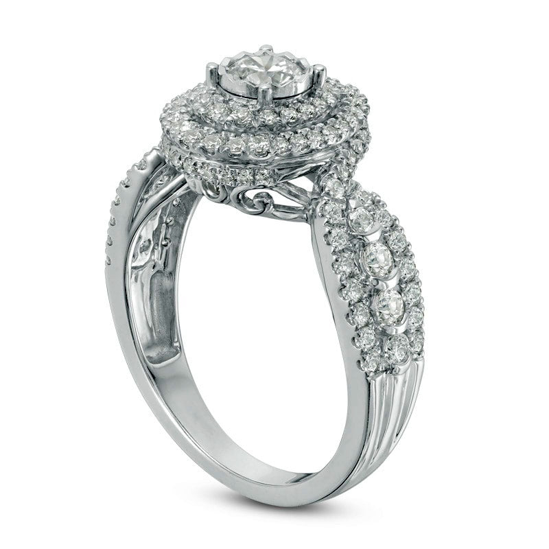 Previously Owned - 1.25 CT. T.W. Natural Diamond Double Frame Engagement Ring in Solid 14K White Gold