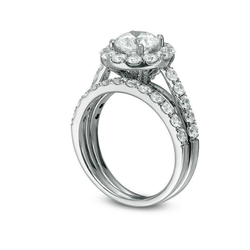 Previously Owned - Celebration Ideal 2.5 CT. T.W. Natural Diamond Frame Bridal Engagement Ring Set in Solid 14K White Gold (I/I1)