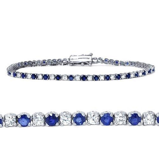 2 ct. tw. Four-Prong Natural Diamond and Sapphire Tennis Bracelet in 14k White Gold