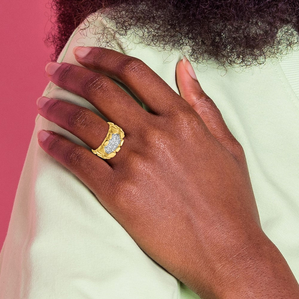 14k Yellow Gold Men's Cluster 1/2 carat Diamond Nugget Complete Ring