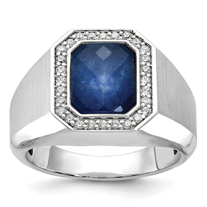 14k White Gold Men's Polished and Satin Gemstone and Diamond Ring Mounting