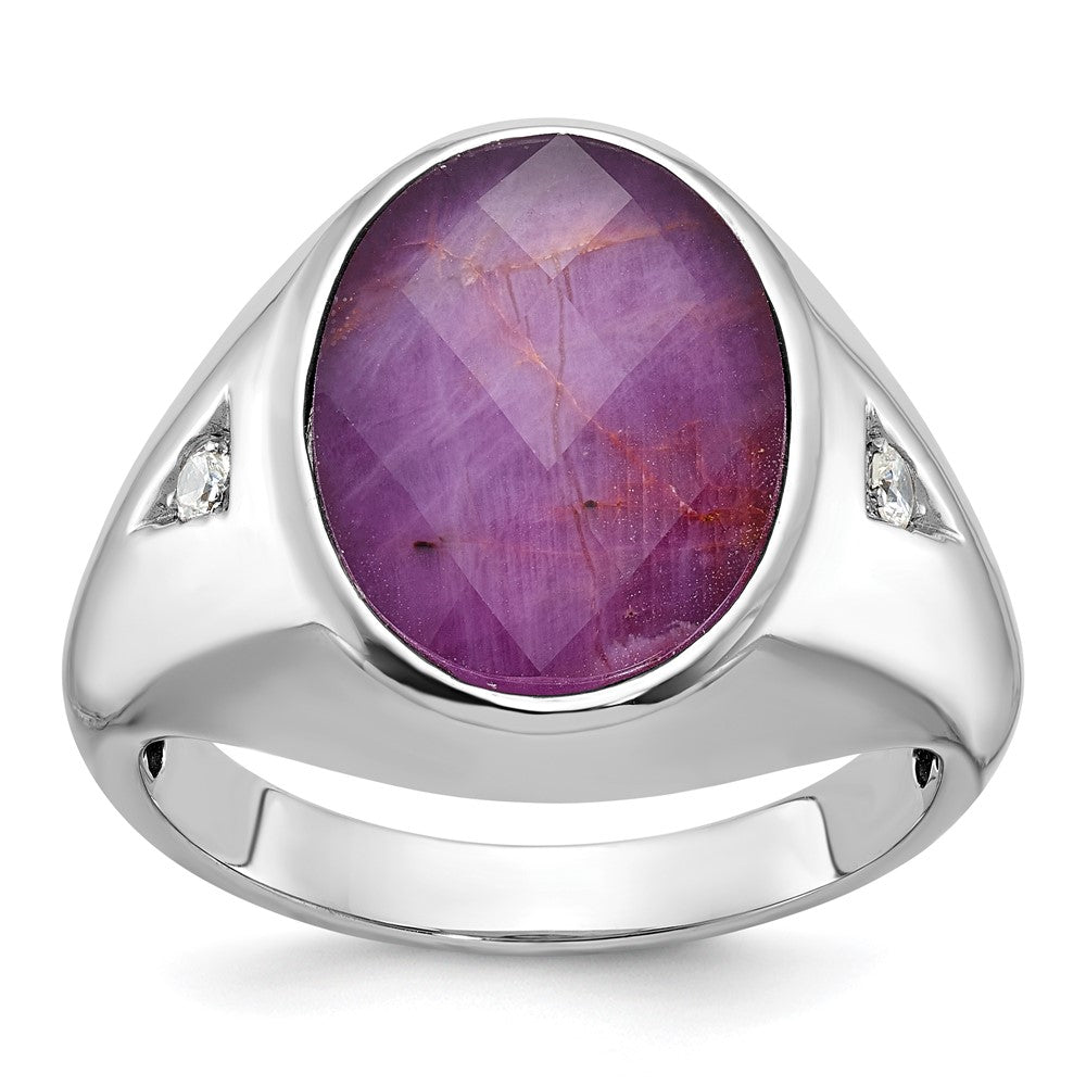 14k White Gold Men's Oval Gemstone and Diamond Ring Mounting