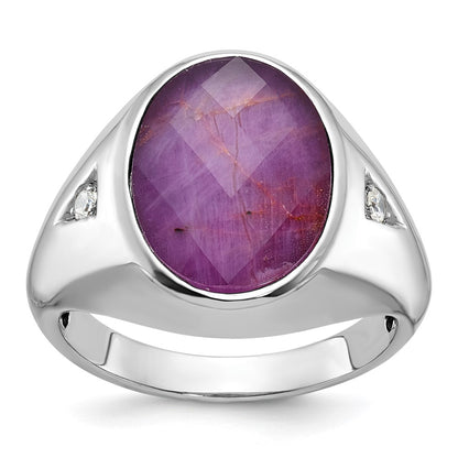 14k White Gold Men's Oval Gemstone and Diamond Ring Mounting