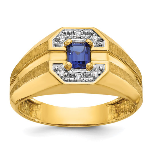 14k Yellow Gold Men's Gemstone and Diamond Satin Ring Mounting