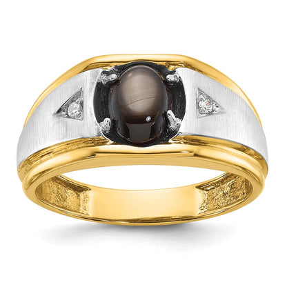 14k Two-tone Gold Men's Satin Gemstone and Diamond Ring Mounting